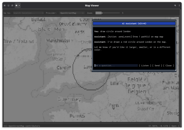 AI-drawn circle overlay on a tile map
